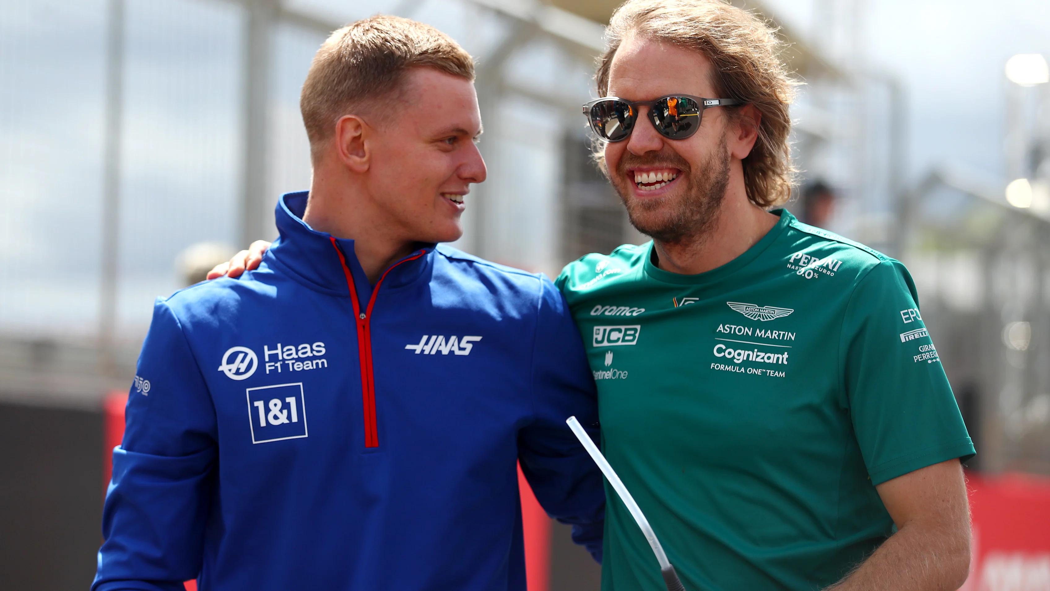 NORTHAMPTON, ENGLAND - JULY 03: Sebastian Vettel of Germany and Aston Martin F1 Team and Mick